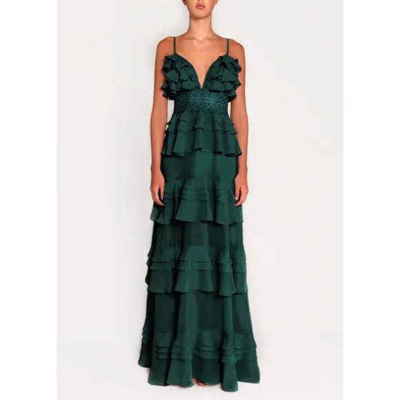 True Decadence - Forest Green Tiered Ruffle Maxi Dress - Picture 1 of 9